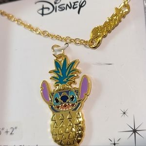 DISNEY LILO & STITCH GOLD FLASH PLATED PINEAPPLE PENDANT & NECKLACE MEASURES 16"